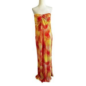 Shein Orange/Yellow Pleated Strapless Long Dress Women's Size Medium | 61-35
